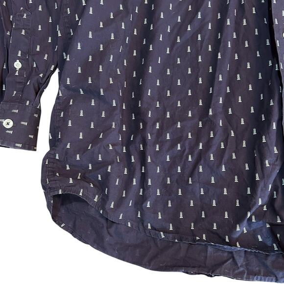 Cinch Men's Country Western Oil Derrick Print Shirt 2XL Button Down Navy Blue - Picture 2 of 8